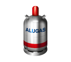 Gasflasche-silber-rot-mit-der-Aufschrift-ALUGAS