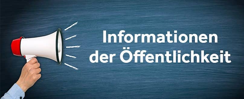 Informationen der Öffentlichkeit - TEGA GmbH Megaphon-mit-der-weissen-Aufschrift-Informationen-der-Öffentlichkeit-auf-blauem-Hintergrund