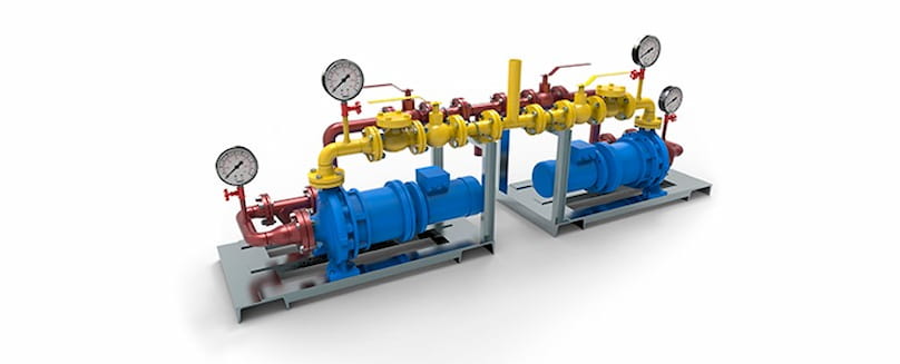 Anwendungstechnik für Industrie & Gewerbe - TEGA technische-Anlage-mit-blauen-gelben-und-roten-Rohren-fuer-die-Gasversorgung